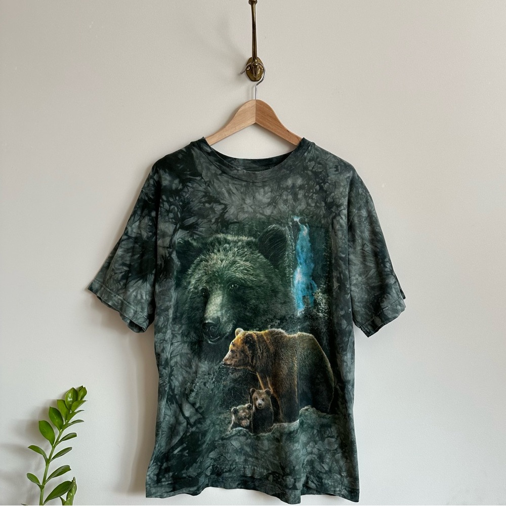 Vintage 90s Tie Dye Ice Dye grizzly bear outside nature tshirt- M